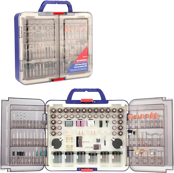 WORKPRO 476-Piece Rotary Tool Accessory Kit, Rotary Tool Bits for Easy Cutting, Grinding, Sanding, Polishing, Cleaning, Drilling, Carving and Engraving