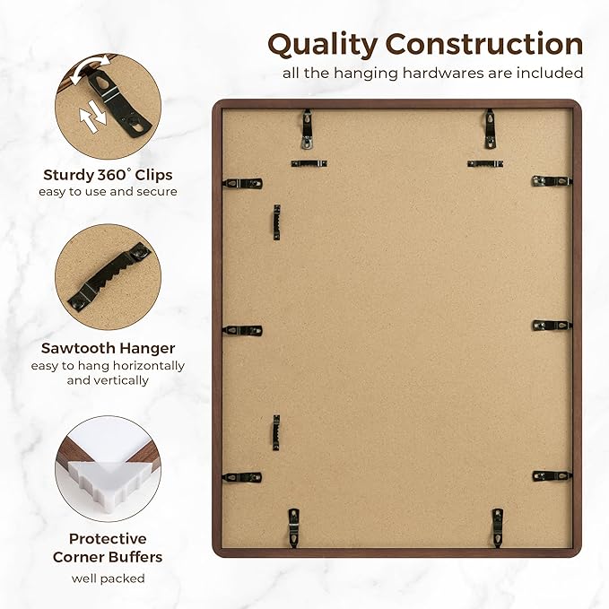16x20 Picture Frame for Wall, Solid Oak Wood 16 by 20 Frames, 16 x 20 Poster Frame with Tempered Glass, 16x20 Frame Matted to 11x14, 16"x20" Wood Frame for Home Decor, Walnut Color, 1 Pack
