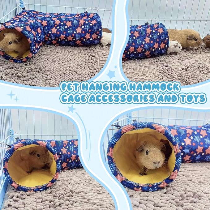 EAEDMY Guinea Pig Rat Ferret Hammock, Small Animal Corner Tunnel & Tubes & Bed for Hedgehog Piggy Chinchilla Hideout Toys and Cage Accessories