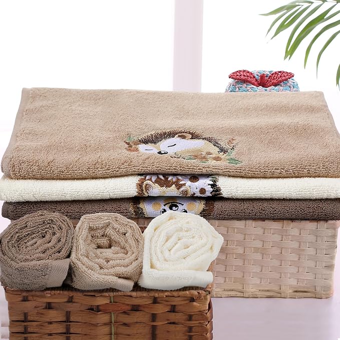 3 Pcs Hedgehog Floral Hand Towels Bathroom Decor | Cute Hedgehog Gifts, Decorative Farmhouse 100% Cotton, Embroidered Hand Towels for Women Bathroom Kitchen 13.3'' x 29.5''