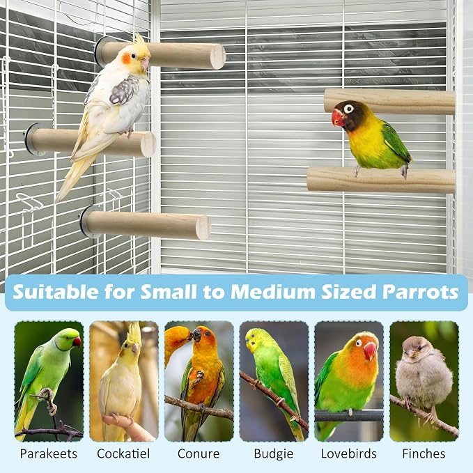 Tfwadmx 8 PCS Parakeet Perch Bird Stand Toy Natural Wood Platform Grinding Nail Cage Accessories for Small Birds Cockatiels Lovebirds Budgie Parrots