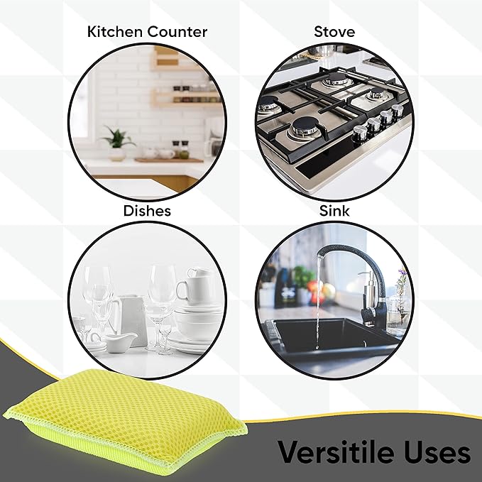 Microfiber Sponges for Dishes Kitchen Sponges Non-Scratch Sponge Dish Scrubber Heavy Duty Household Cleaning Sponges Multi-Purpose Cleaning Supplies Dish Sponge Kitchen Sponges Pack of 1