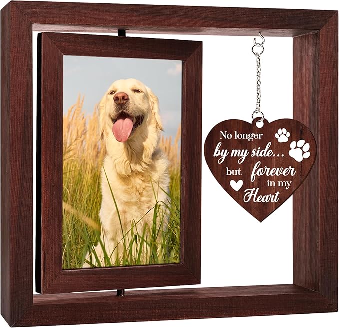 Vetbuosa Dog Memorial Gifts for Loss of Dogs, Memorial Rotating Wooden Picture Frame, Loss of Dog Sympathy Gift, Pet Bereavement Remembrance Picture Frame for 4x6 Photo