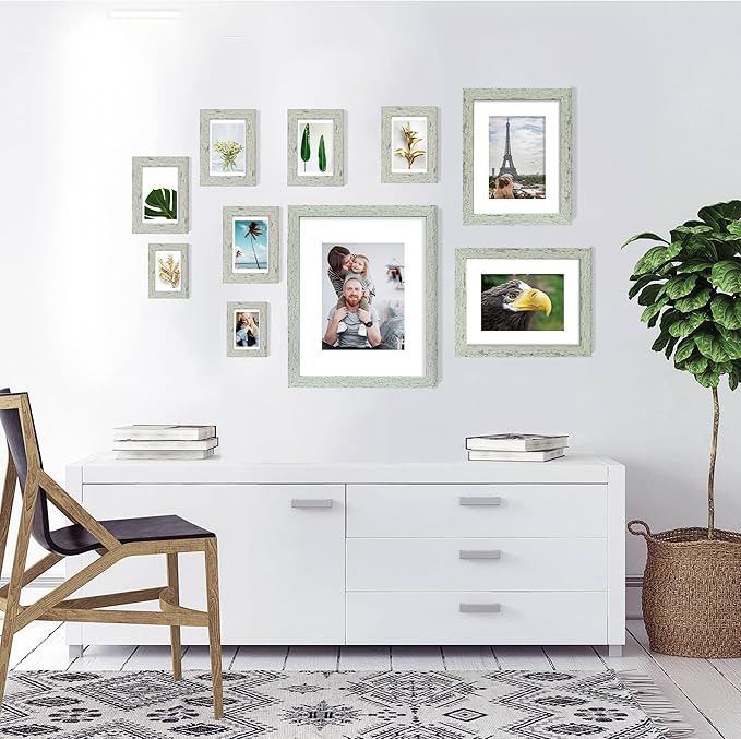 5x7 Picture Frame Set of 2, Made of Real Glass and Sage Green Wooden Frame - Display Pictures 4x6 with Mat or 5x7 Without Mat, 5 by 7 Photo Frame for Wall or Tabletop Display