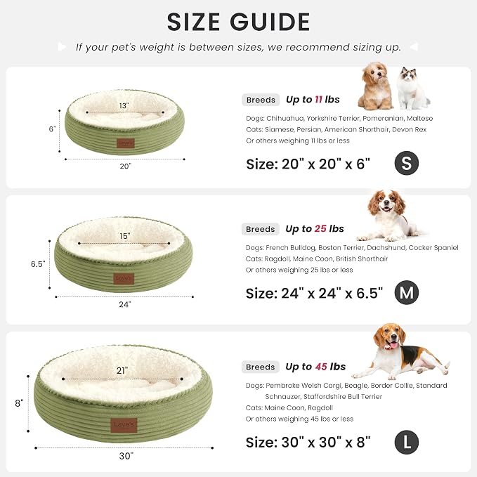 Love's cabin Round Donut Cat and Dog Cushion Bed, 20in Pet Bed for Cats or Small Dogs, Anti-Slip & Water-Resistant Bottom, Super Soft Durable Fabric Pet beds, Washable Luxury Bed Olive Green