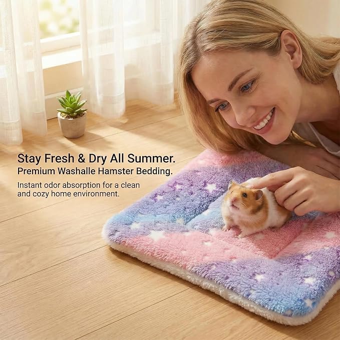 RAINFLOW 2 Pack Guinea Pig Beds - Small Animal Soft Fleece Mats,Pink & Blue | Guinea Pig Bed, Foldable Pet Mat & Plush Pad for Rabbit, Hamster, Squirrel, Hedgehog, Chinchilla, Ferret, Indoor Cage Use