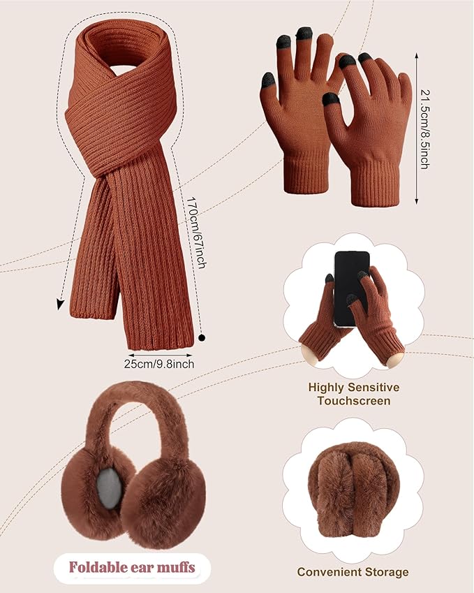 Geyoga 6 Pcs Winter Warm Set for Women Warm Beanies Hats Touchscreen Gloves Long Scarf Ear Muffs Socks Winter Gifts for Women