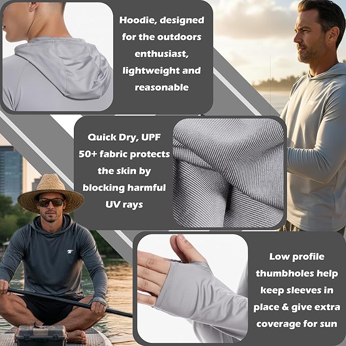 TELALEO 3 Pack Men's UPF 50+ Sun Protection Lightweight Hoodie Performance Long Sleeve SPF UV Shirt for Fishing Running