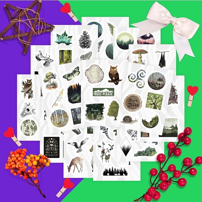 100Pcs Forest Stickers for Water Bottle and Laptop - Forest Party Supplies & Decorations, Waterproof Vinyl Decals, Nature and Tree Stickers, Gifts for Women & Men