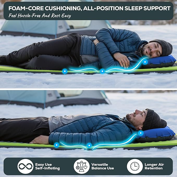 Gear Doctors Oxylus 4.3R-Value Insulated Foam Self Inflating Sleeping Pad Camping—Sleeping Pad Backpacking Air Mattress—Camping Mattress Self Inflating Camp Mat 4 Seasons Sleep Mat—Camp/Floor/Tent/Cot