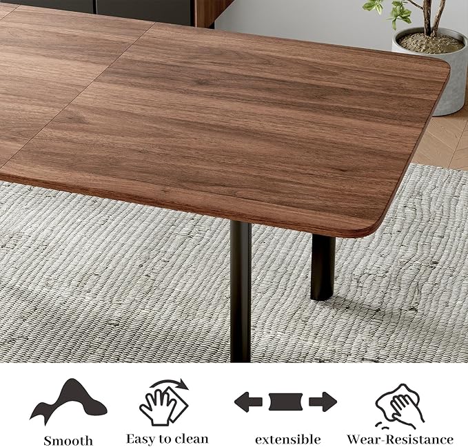 63"- 78.7" Extendable Dining Table Set for 6, Modern Kitchen Table with 6 Dining Chairs, Thickened Expandable Wooden Table with Metal Legs for Dining Room, Kitchen