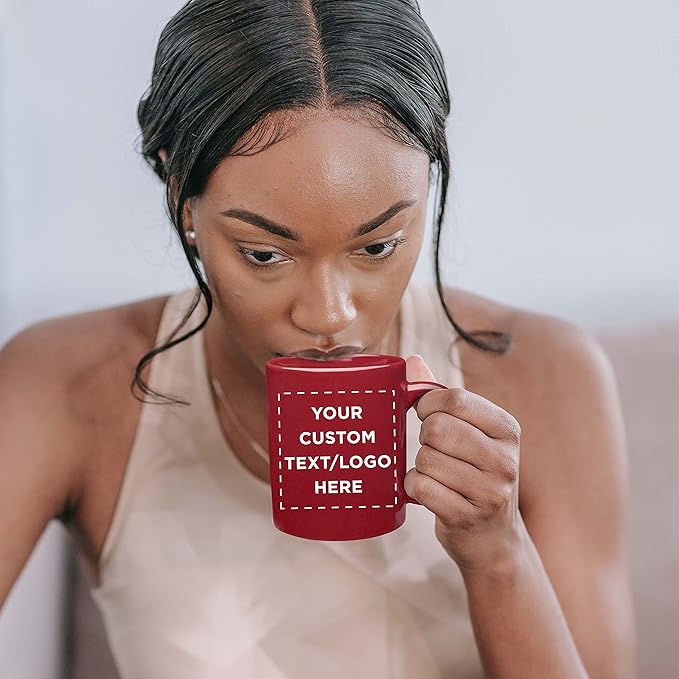 DISCOUNT PROMOS Ceramic Coffee Mugs 11 oz. Set of 10, Bulk Pack - Coffee cup set, Iced coffee cup, Gaming mug - Red