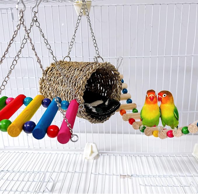 Hamiledyi Hamster Hanging Hammock 3 Piece Wooden Rat Ladder Swing Set Cage Clmbing Toys Accessories for Syrian Hamster Sugar Glider Bird Mice Playing Sleeping