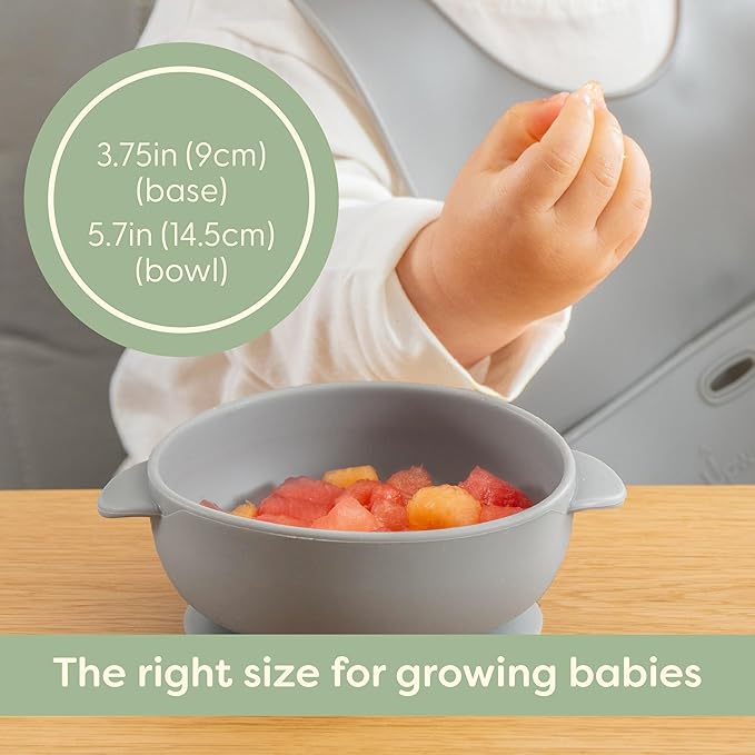 UpwardBaby Silicone Baby Bowls & Spoon Set - 4-Piece Set, Gray, Mint & Blue - Suction Bowls for Baby & Toddler, Dishwasher & Microwave Safe, Self-Feeding Spoon