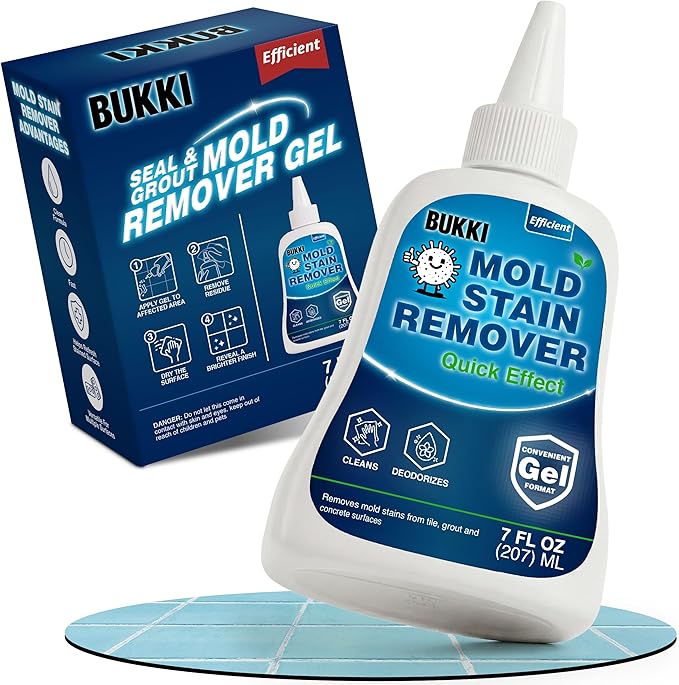 BUKKI Professional Mold Stain Remover Gel (7 FL OZ), Heavy Duty Thick Gel for Shower Grout, Washer Seals, Caulking, Bathrooms, Sinks, Concrete, Pool Tile, Patio, Siding, Marine RV, Surface Cleaner