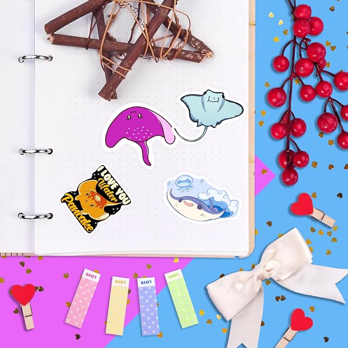 100Pcs Stingray Stickers for Water Bottle and Laptop - Ocean Animal Party Supplies, Decorations & Gifts, Waterproof Vinyl Decals, Gifts for Women & Men