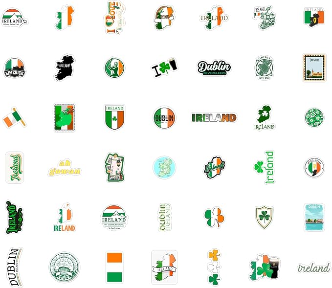 Ireland Stickers, Irish Stickers for Water Bottle and Laptop - Ireland Party Supplies & Decorations, Waterproof Vinyl Decals, Gifts for Women & Men