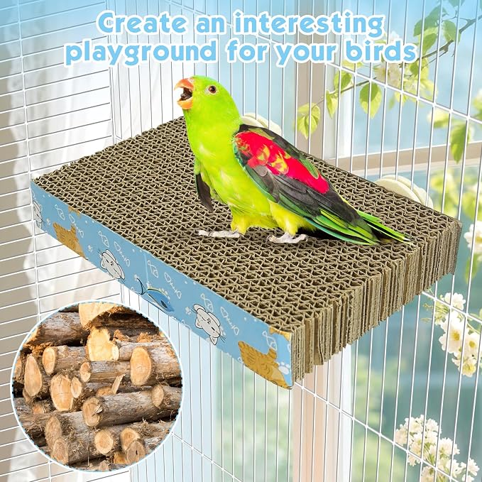3 PCS Bird Cardboard Platform Hanging Parrot Cage Perch Bird Paw Grinding Stand Parakeet Chew Toys Parrot Cage Playground for Budgie Conure Cockatiel Finch (Large)