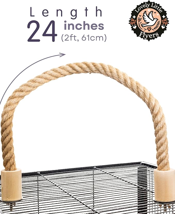 Bird Rope Perch for Parrots, Bendable Natural Jute Boing with Pine Wood and Stainless Steel Mount, Cotton Alternative, Cage Accessory for Parrots (Brown, 2 feet)