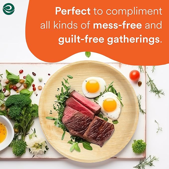 ECO SOUL Compostable 8 Inch Palm Leaf Round Plates (200 Count) Like Bamboo Plates | Biodegradable | Eco-Friendly, Microwave & Oven Safe