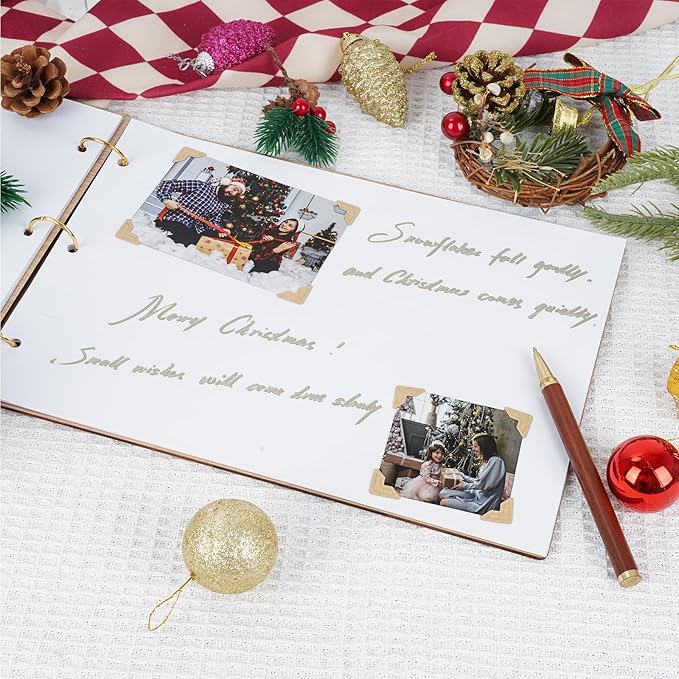 Personalized Wooden Photo Album, Family Christmas Memory Photo Album, Custom Couples Album Scrapbook for Treasured Family, Daughter, Friendship Christmas Gifts