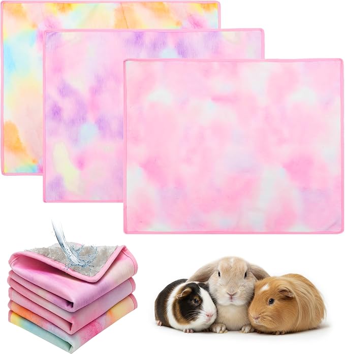 Guinea Pig Cage Mat - 3 Pack 19.2"*24" Waterproof Small Animal Bedding Accessories for Guinea Pig Rat Hamster Chinchilla Hedgehog Rabbit Ferret- Washable Soft Fleece Pet Cage Liner Blankets