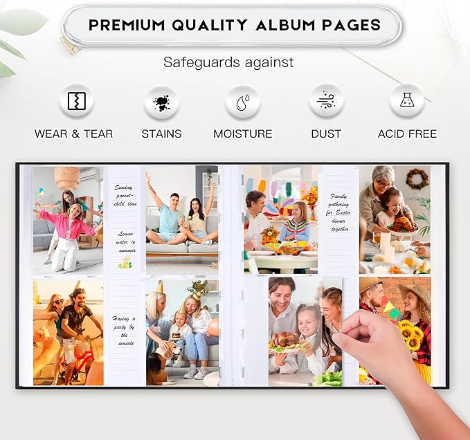 Photo Album 4x6 600 Photos with Writing Space Linen Cover with Front Window Picture Album, 600 Photos 4x6 Photo Album Book for Wedding Kids Travel Family Baby Pictures (Black)