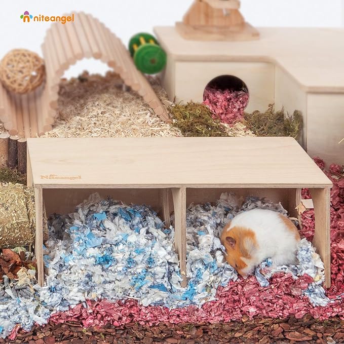 Niteangel Hamster Secret Peep Shed 2-Chamber Hideout & Tunnel Exploring Toys (Large - for Syrian Hamster)