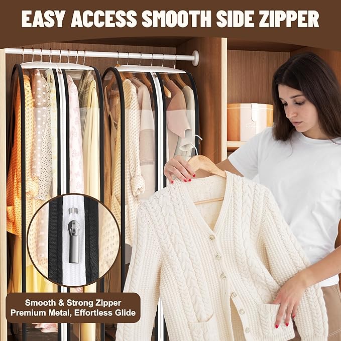 Garment Bags for Hanging Clothes 50” Long, Ultra Clear Suit Bags for Closet Storage, Moving Organization, Travel Covers with 10" Gussets for Coat, Dress, Shirt and Sweater - 2 PCS