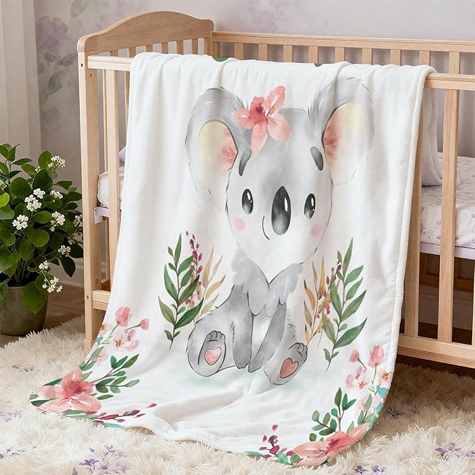 Personalized Baby Blanket with Name, Customized Soft Animals Flannel Blankets for Newborn Boys Girls and Toddlers, for New Mom, Infant Birthday Gift, Koala-2