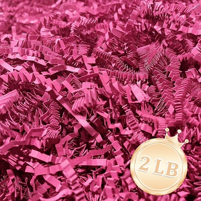 2 LB Fuschia Crinkle Cut Paper Shred Filler Great for Gift Wrapping, Fuschia Basket Fillers, Birthday, Gift Wrapping, Anniversary, Halloween Thanksgiving Christmas Party Decor Filling Supplies