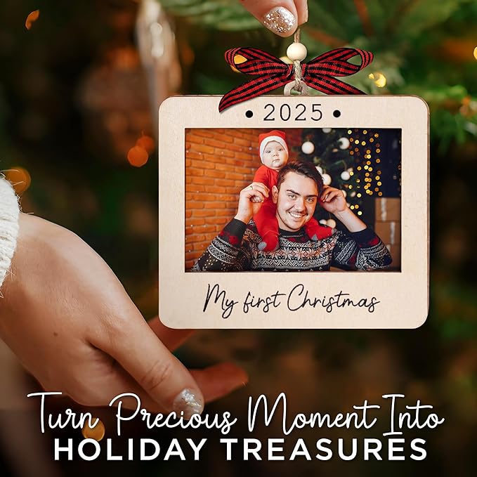 Babys First Christmas Ornament 2025 Girl And Boy - Wooden Landscape Picture Frame Ornaments For Tree - My First Christmas Ornament - New Dad Gift - Baby's First Christmas Gifts 2025