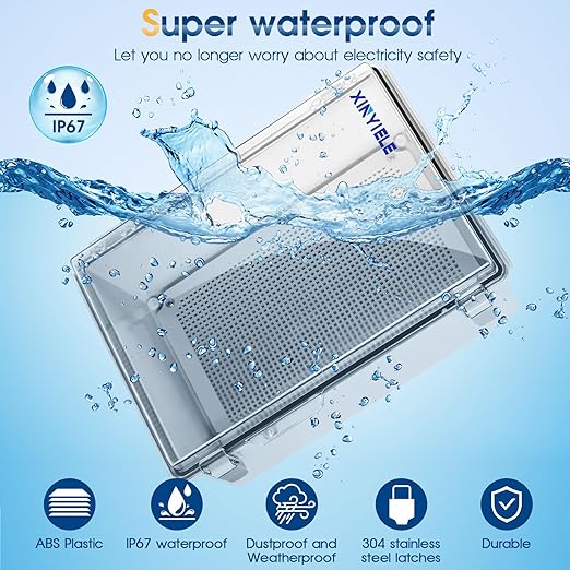 Waterproof Outdoor Project ABS Plastic Junction Box IP67 Weatherproof Dustproof Enclosure with Hinged Cover, Mounting Plate,Wall Brackets for Power Project (Clear,13.8"x9.8"x5.9")