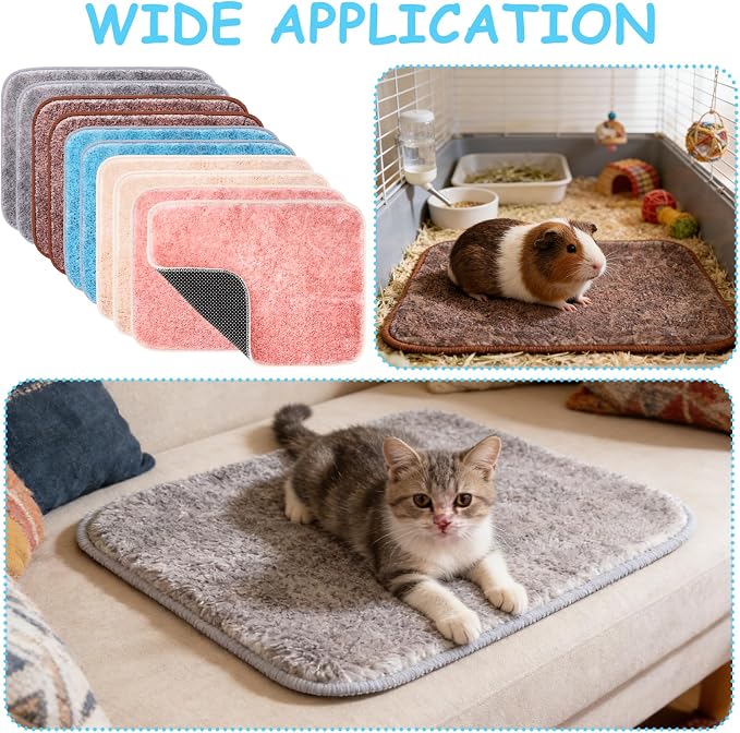10 PCS Guinea Pig Liner Washable Rabbit Cage Liner 12x16 Inch Reusable Guinea Pig Bedding Mats for Small Animals Rabbit Hamster Chinchillas Rat Washable Bedding Pads in Gray Yellow Pink Brown and Blue