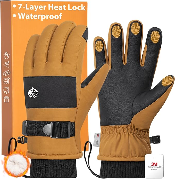 Pixel Panda Mens Winter Gloves Waterproof, Gloves for Cold Weather Extreme Women with 3M Thinsulate and Thick Plush Fleece
