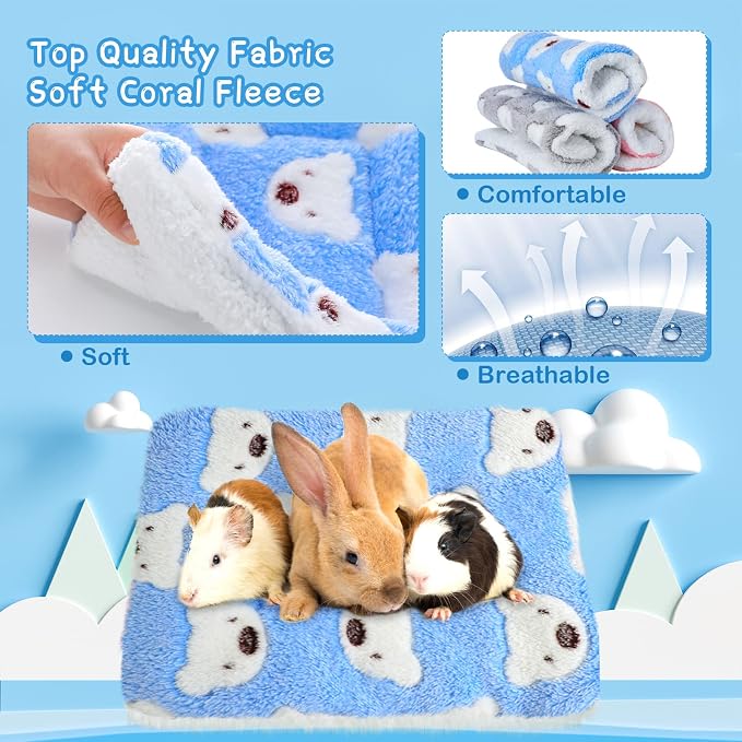Jetec 3 Pcs Guinea Pig Beds, Fleece Small Animal Mats, Bear, Light Pink | 10 x 11 in Soft Double Sided Fleece Pad for Rabbit, Hamster, Chinchilla, Rat, Warm Hideout, Cozy Small Animal Cage Bed