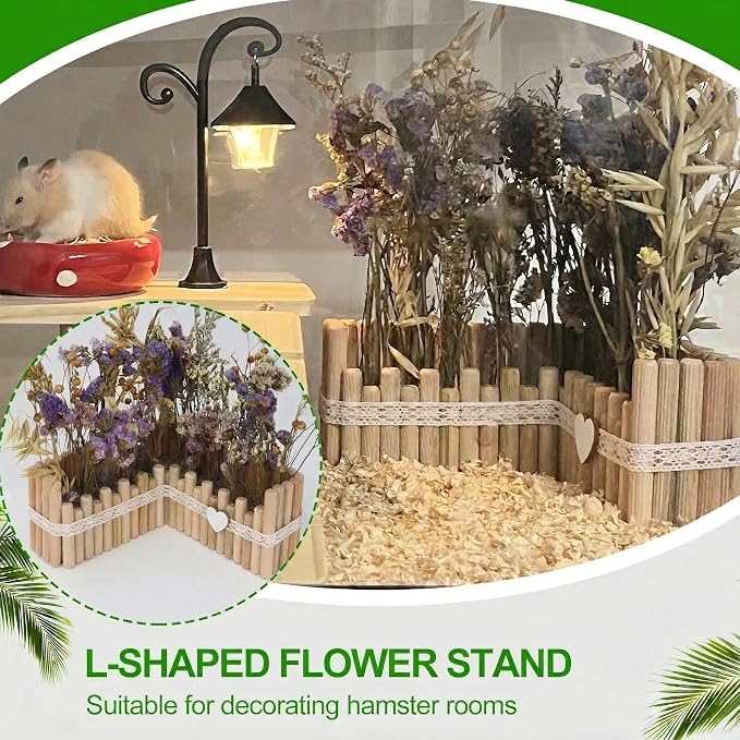 Hamster Cage Sprays Flower Foraging Holder - Natural Wood Feeding Stand, Small Pet Habitat Accessories for Hamsters Mouse Guinea Pig Dwarf Gerbils Syrian Mice (Lace - L Shape)