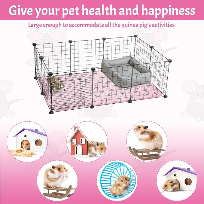 Huhumy 2 Pcs 47 x 24 Inch Guinea Pig Washable Cage Liners Reusable Mat Non Slip Absorbent Guinea Pig Pads for Small Animals Bedding Hamster Rabbit Rat(Vivid Style)