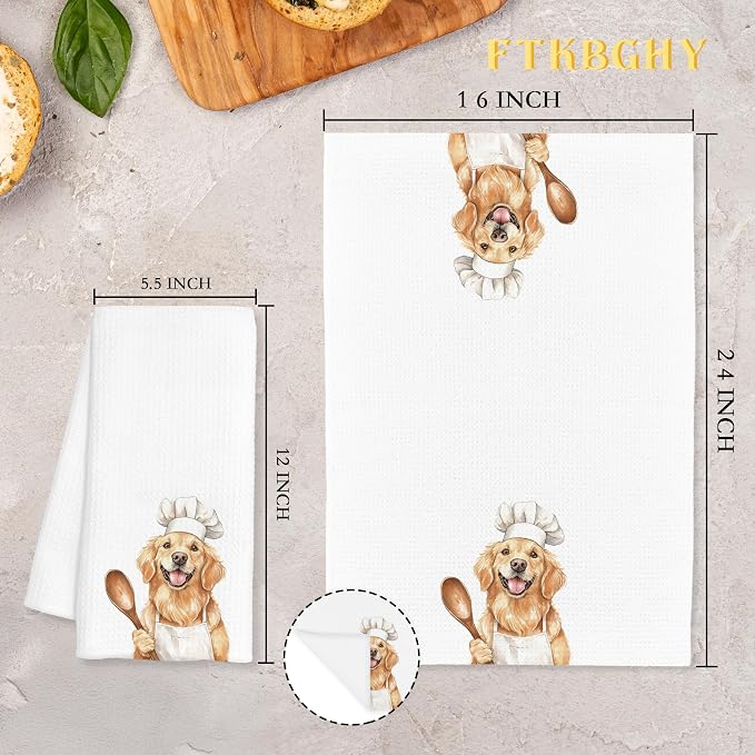 Funny Golden Retriever Chef Kitchen Towels, Golden Retriever Gifts for Women Men, Chef Gifts, Funny Dog Decorative Dish Hand Tea Towels for Kitchen Bakery, 16x24 Inch