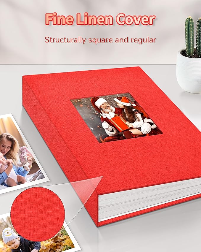 Photo Album 4x6 with 100 Pockets,Slip-in Picture Albums,Linen Cover Memory Book with Front Window,White Page Vertical Photo Book for Wedding,Family,Anniversare,Baby,Vacation