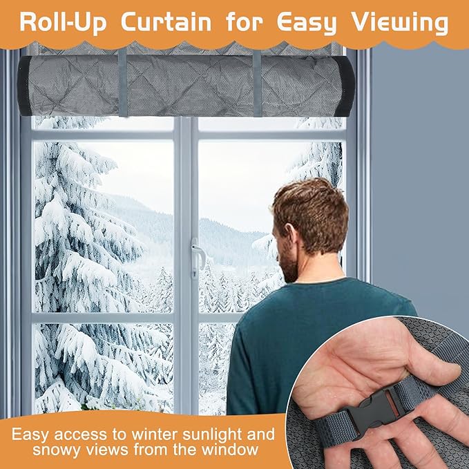 Window Insulation kit, 3-Layer Cotton Thermal Insulated Window Cover 47 Inch x 63 Inch Oxford Winter Window Covering Velcro Insulation Curtain for Cold Weather to Keep Warm (47X63inch)
