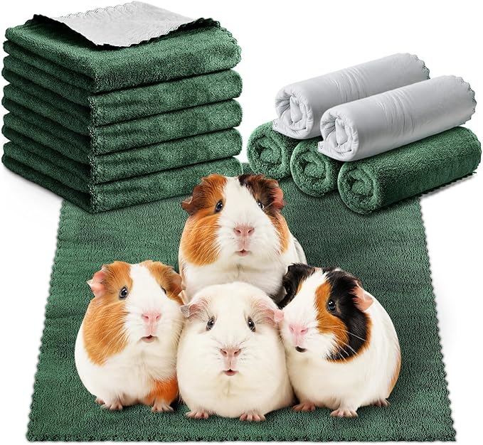 SmoothNovelty 5 Waterproof Guinea Pig Blankets, Dark Green, 12 x 12 Inch | Small Animal Cage Liner, Waterproof Pee Pad, Washable Coral Fleece Bedding Mat, for Guinea Pig Hamster Rabbit