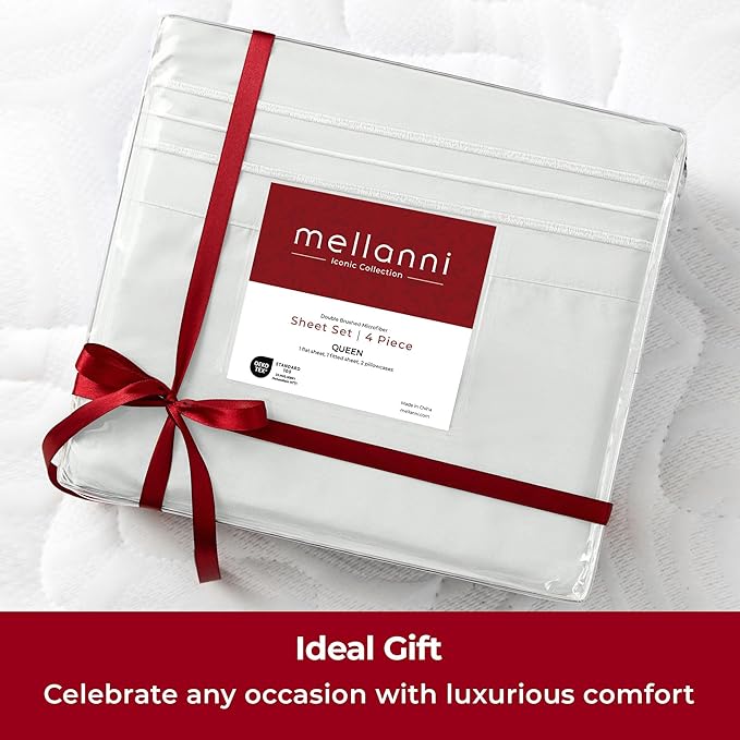 Mellanni Split King Sheets Set - 5 PC Iconic Collection Bedding - Hotel Luxury, Extra Soft, Cooling Bed Sheets - Wrinkle, Fade, Stain Resistant (Split King, Ivory)