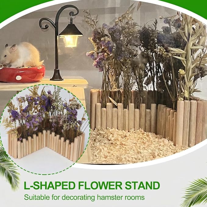 Hamster Cage Sprays Flower Foraging Holder - Natural Wood Feeding Stand, Small Pet Habitat Accessories for Hamsters Mouse Guinea Pig Dwarf Gerbils Syrian Mice (Plain - L Shape)