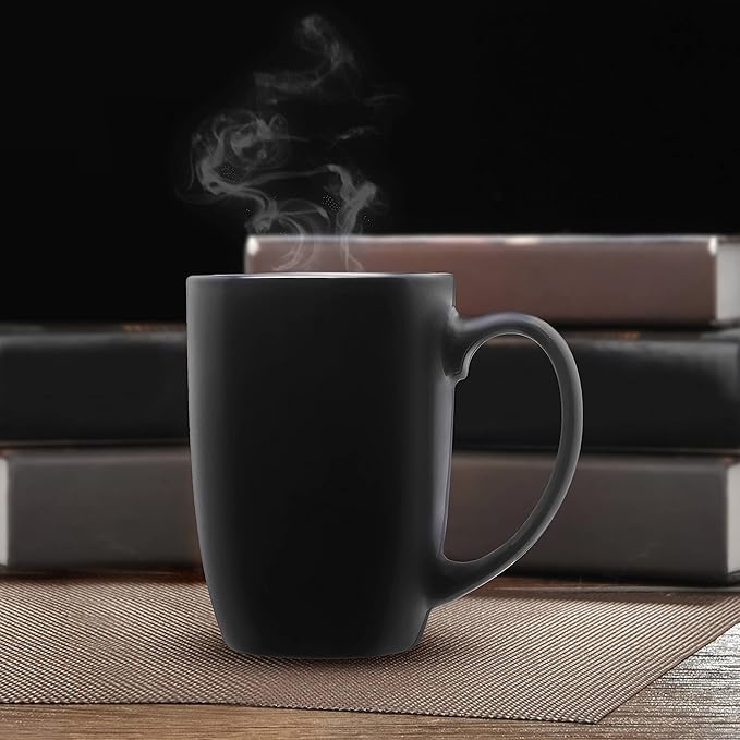 DISCOUNT PROMOS 10 Large Mocha Glossy Ceramic Coffee Mugs Set, 16 oz. - Stoneware, Smooth, Durable, C-handle - Black