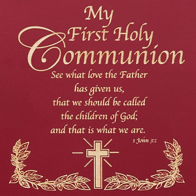 Let's Make Memories Personalized Communion Keepsake Box - Scripture - Sacrament - Religious Keepsake - First Communion - Natural Wood - Cherry Finish - Inspirational Verse - 6.75”Lx6.75”W