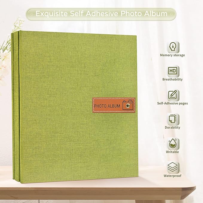Popotop Large Photo Album Self Adhesive 4x6 5x7 8x10 Scrapbook Album DIY Picture Book,Gifts for Mom,Family Baby and Wedding,with Metal Pen and Plastic Board