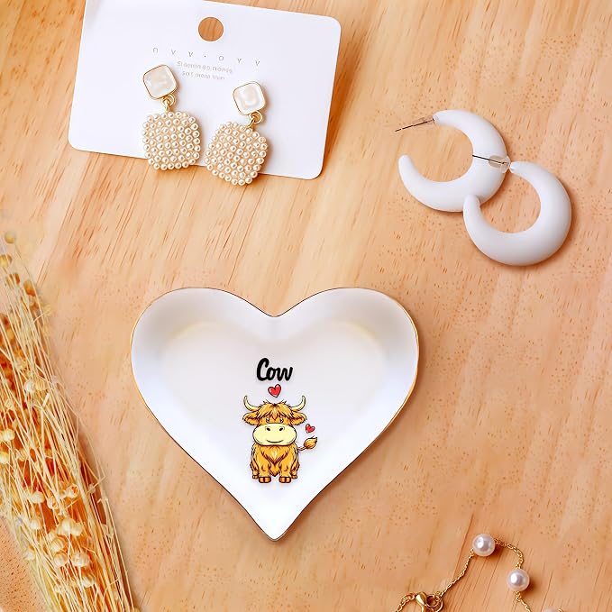 Highland Cow Ring Holder Dish Tray, Gifts For Women Teens Girls, Cow Lovers Themed Stuff Accessories Things Decor Merch, Home Room Ring Earrings Necklace Organizer Holder!