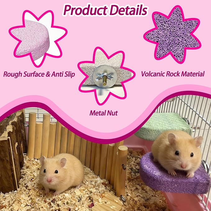 4 Pack Hamster Rat Lava Ledge Platform Teeth Grinding Chewing Toy (S) | Chinchillas Pumice Teeth Grinding Block Perch Stand Jumping Platform Small Animals Cage Accessories for Gerbil Mouse Bird