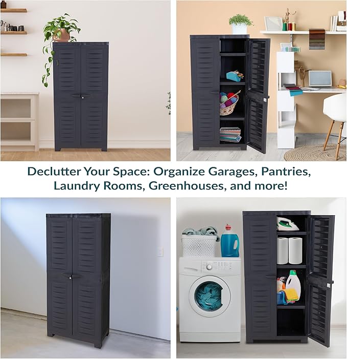 Sunnydaze 48" H Resin Garage Storage Cabinet - Garage Cabinet - Freestanding Utility Storage for Laundry Room, Office, Basement - Charcoal